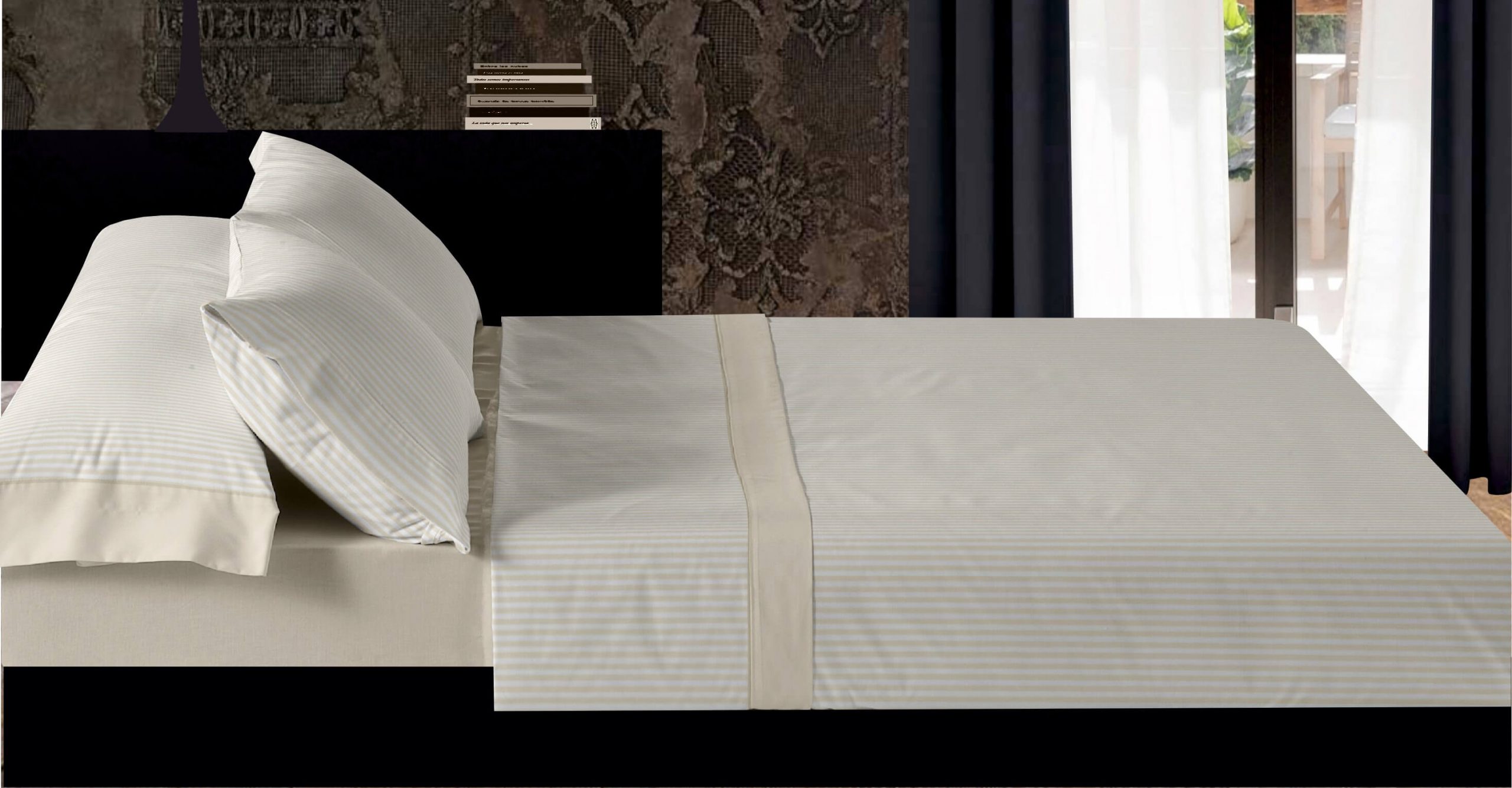 Juego Sábanas Franela Rayas Beige